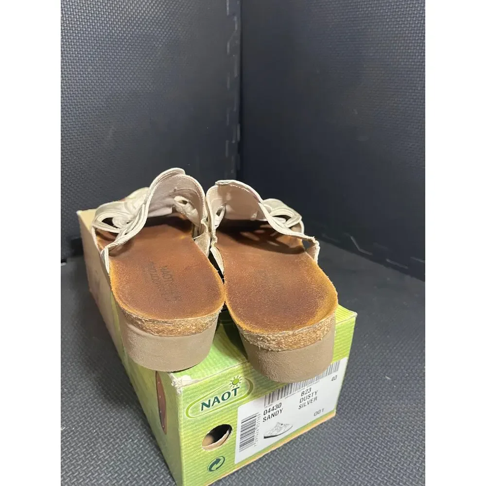 Naot Women’s Sandy Dusty Silver Floral Comfort Leather Slide‎ Sandals 40 US 9